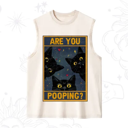 Purplehecate Funny Black Cat Are You Pooping Washed Tank