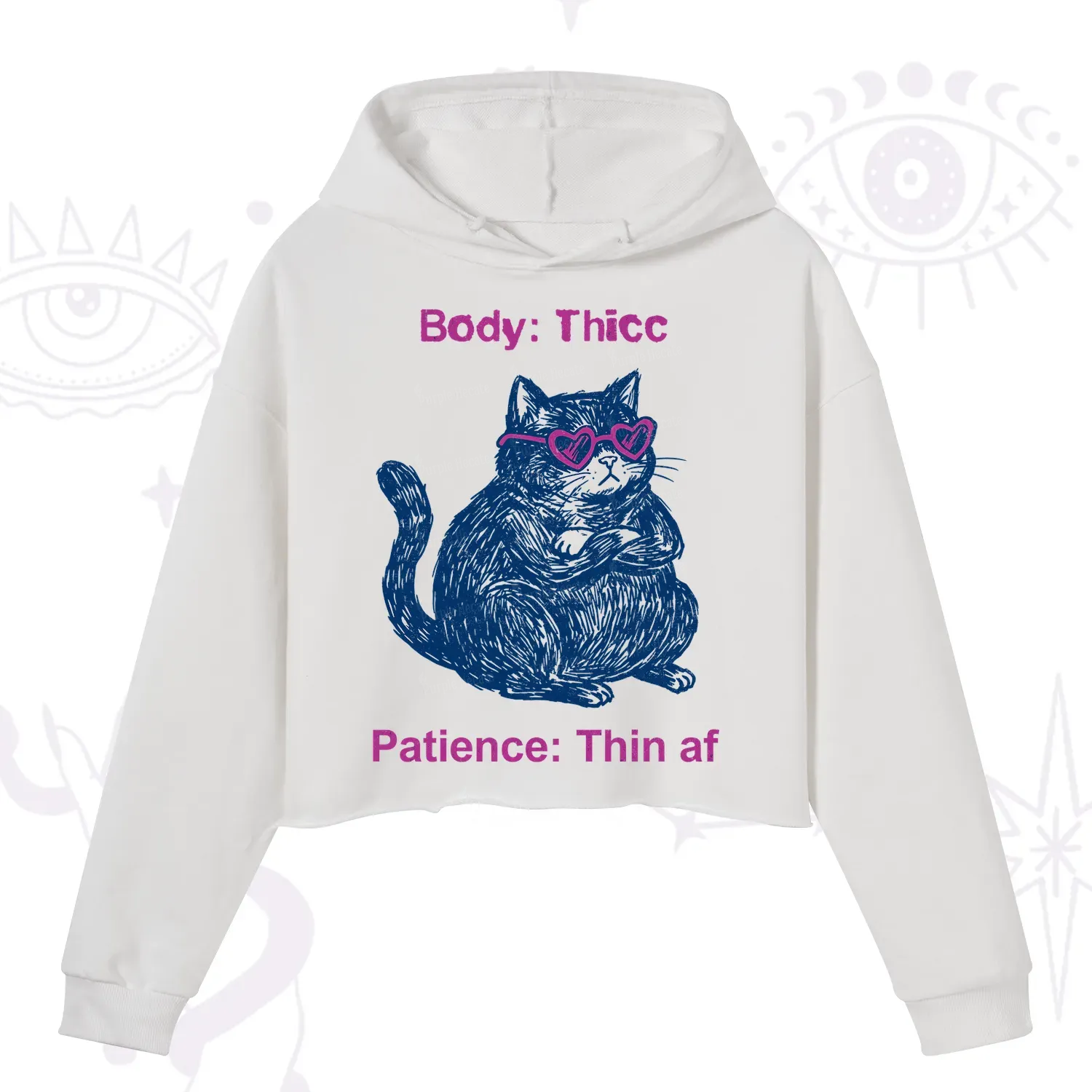 Purplehecate Body Thicc Patience Thin Af Cat Crop Hoodie