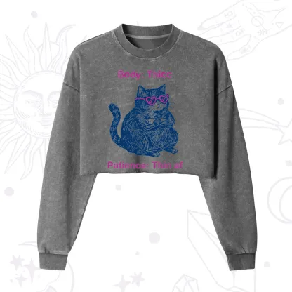 Purplehecate Body Thicc Patience Thin Af Cat Cropped Washed Sweatshirt