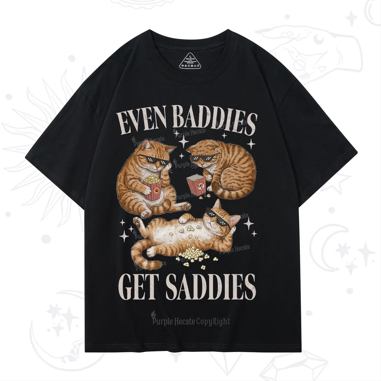 Purplehecate Even Baddies Get Saddies Funny Cat T-Shirt