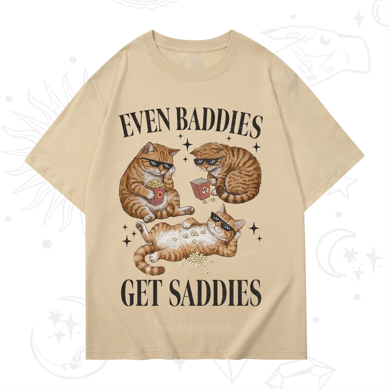 Purplehecate Even Baddies Get Saddies Funny Cat T-Shirt