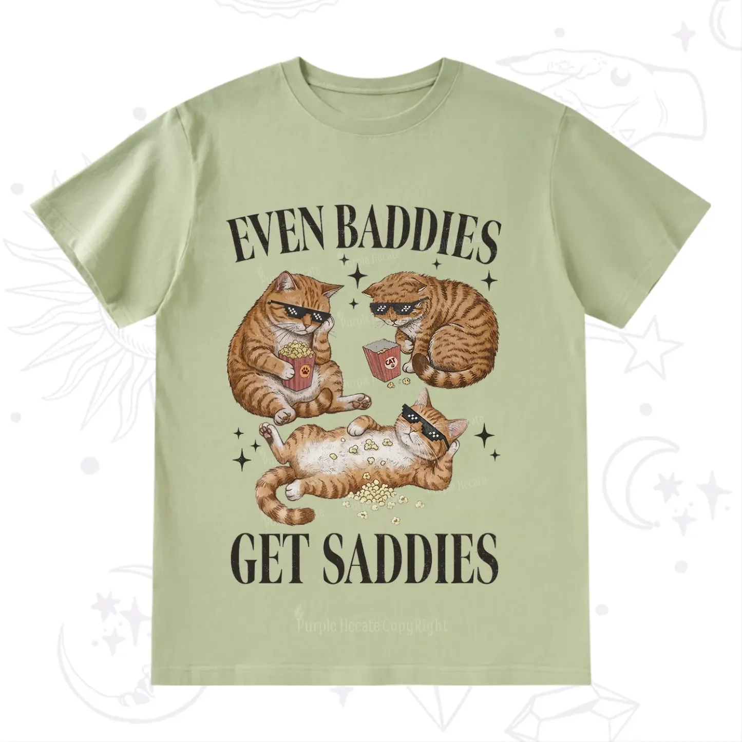 Purplehecate Even Baddies Get Saddies Funny Cat T-Shirt