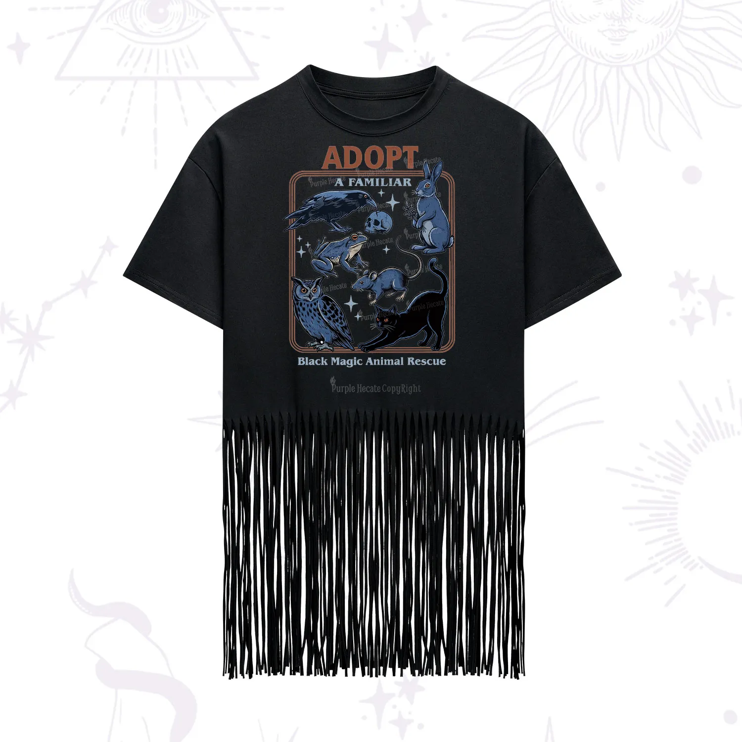 Purplehecate Adopt a Familiar Fringe Hem T-Shirt