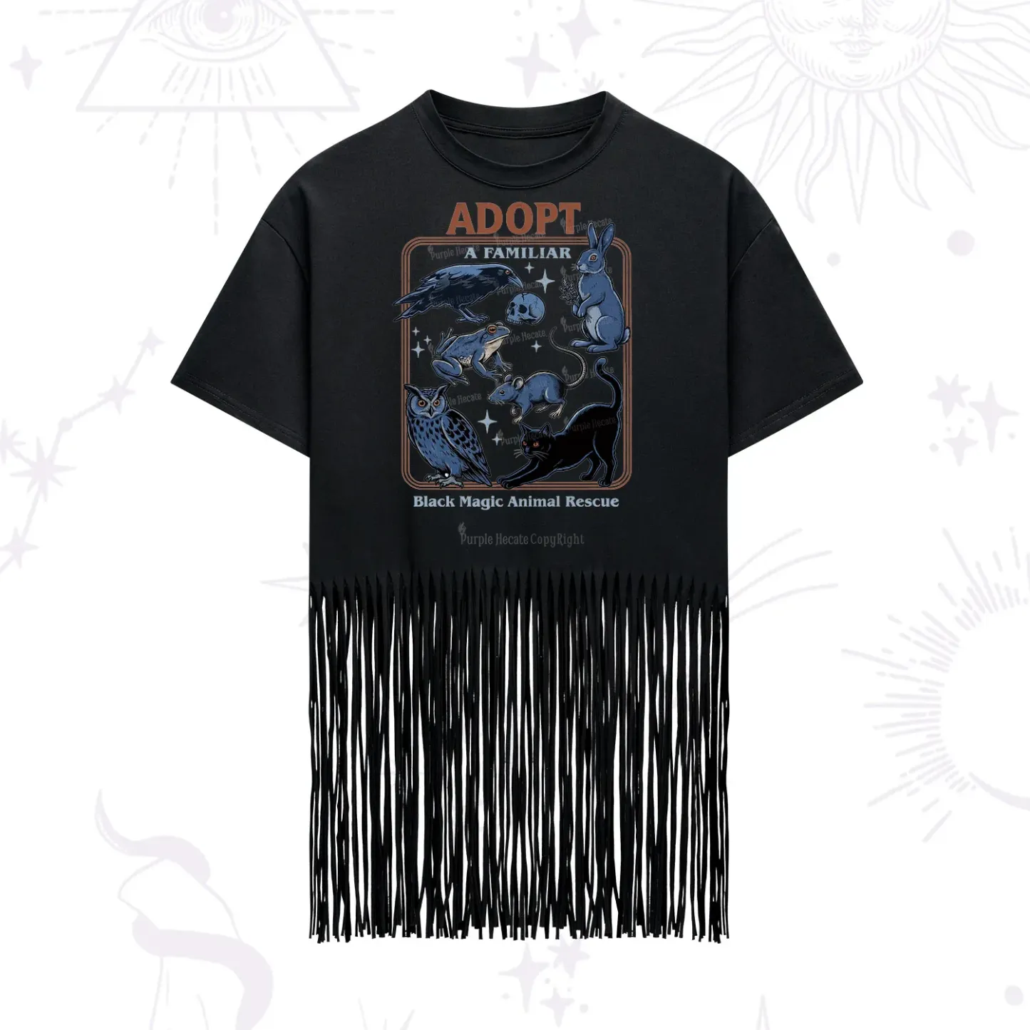 Purplehecate Adopt a Familiar Fringe Hem T-Shirt
