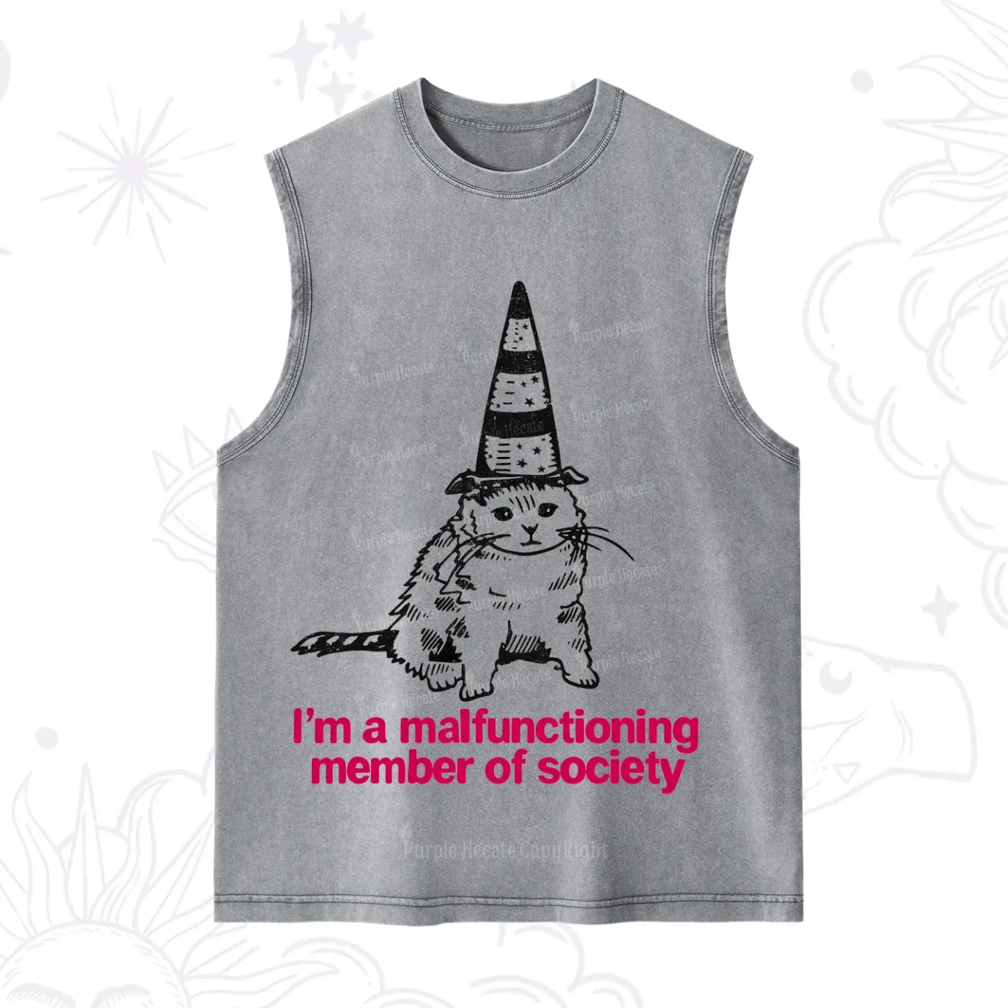 Purplehecate Social Anxiety Cat Washed Tank