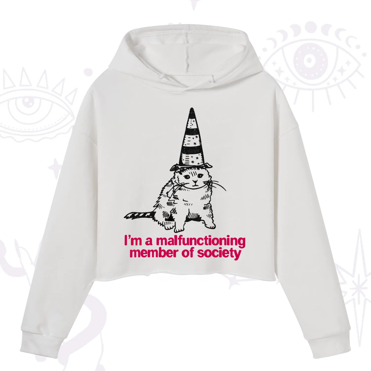 Purplehecate Social Anxiety Cat Crop Hoodie