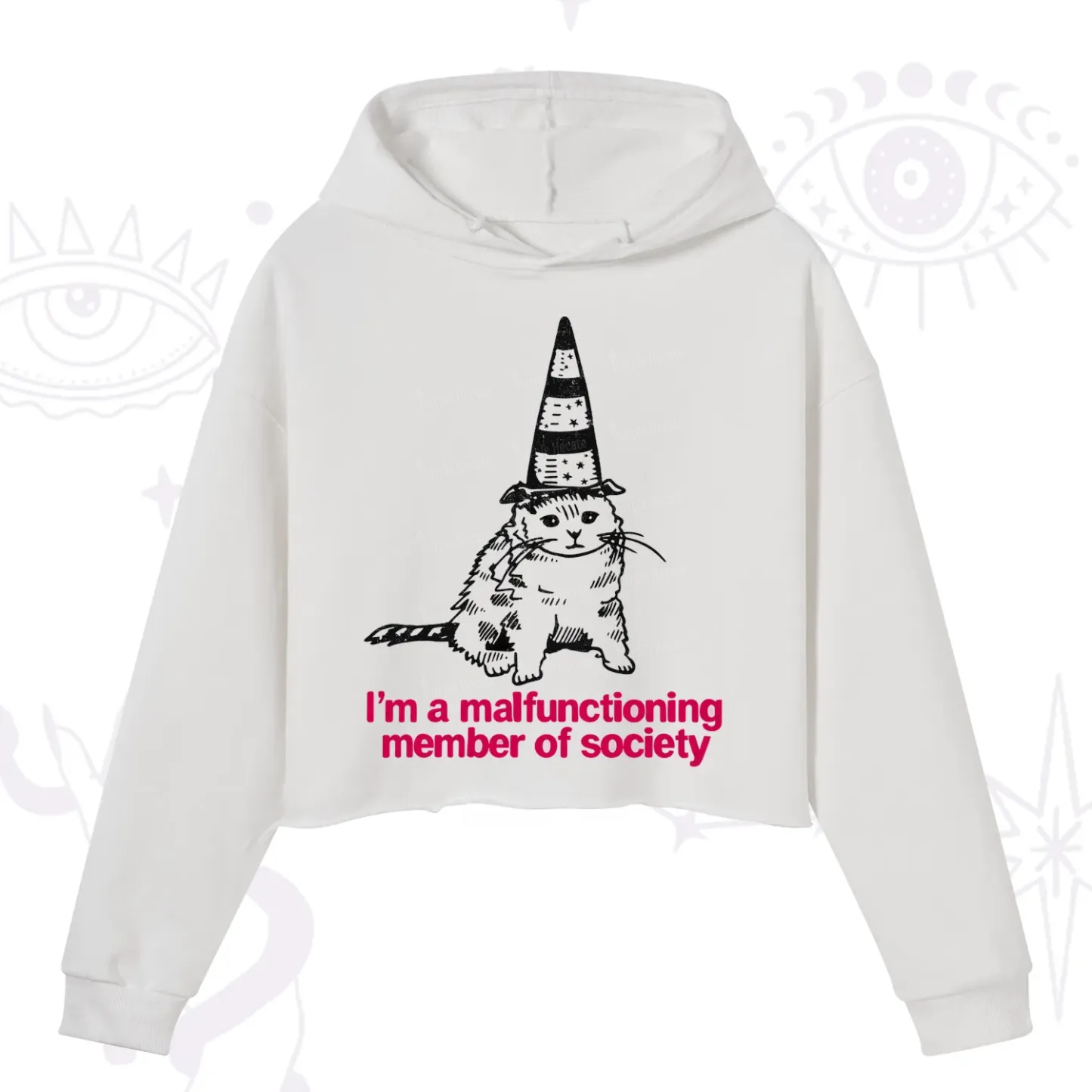 Purplehecate Social Anxiety Cat Crop Hoodie