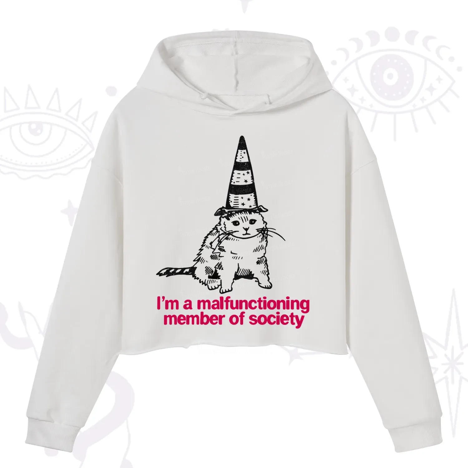 Purplehecate Social Anxiety Cat Crop Hoodie