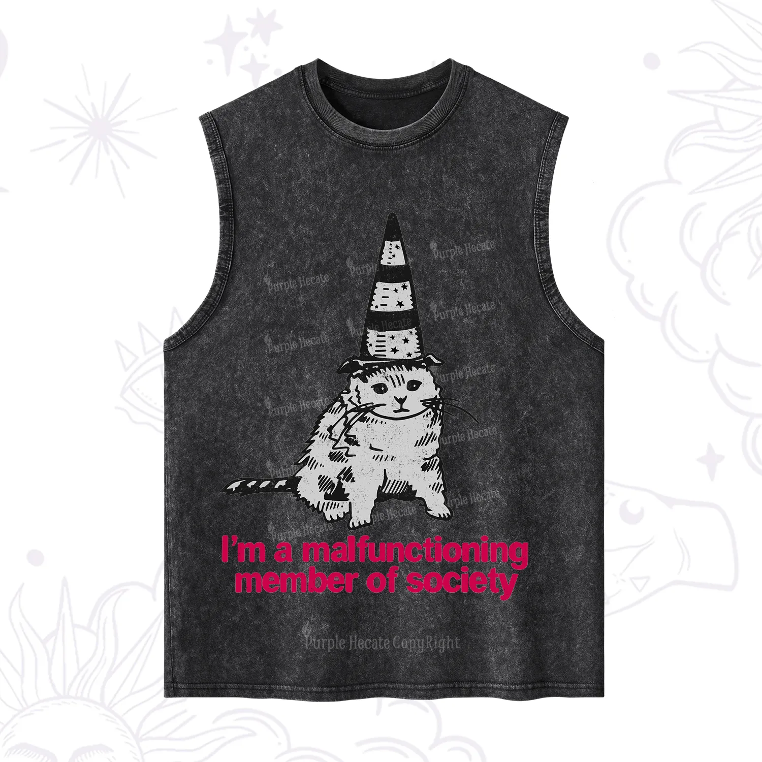 Purplehecate Social Anxiety Cat Washed Tank