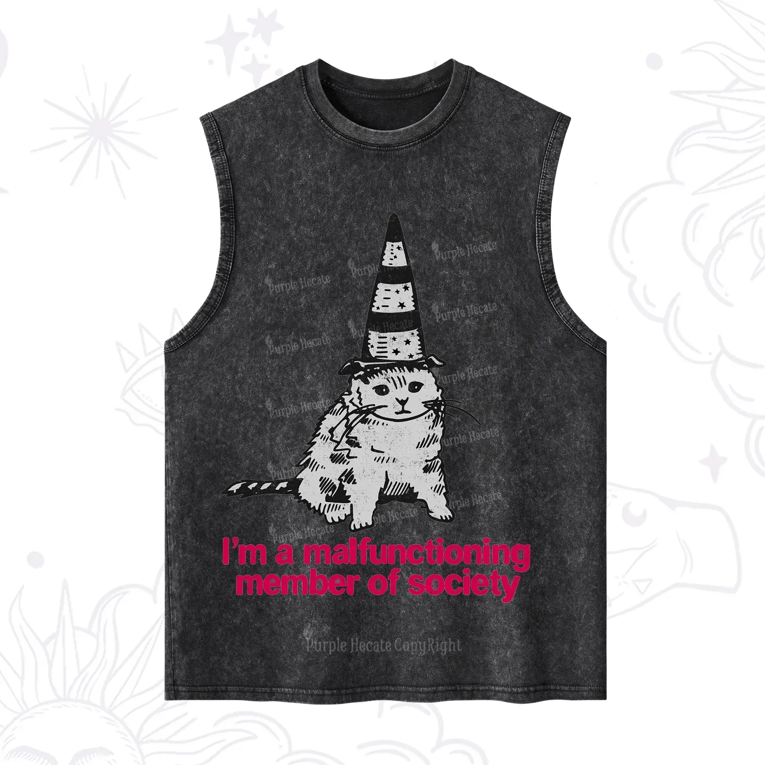 Purplehecate Social Anxiety Cat Washed Tank