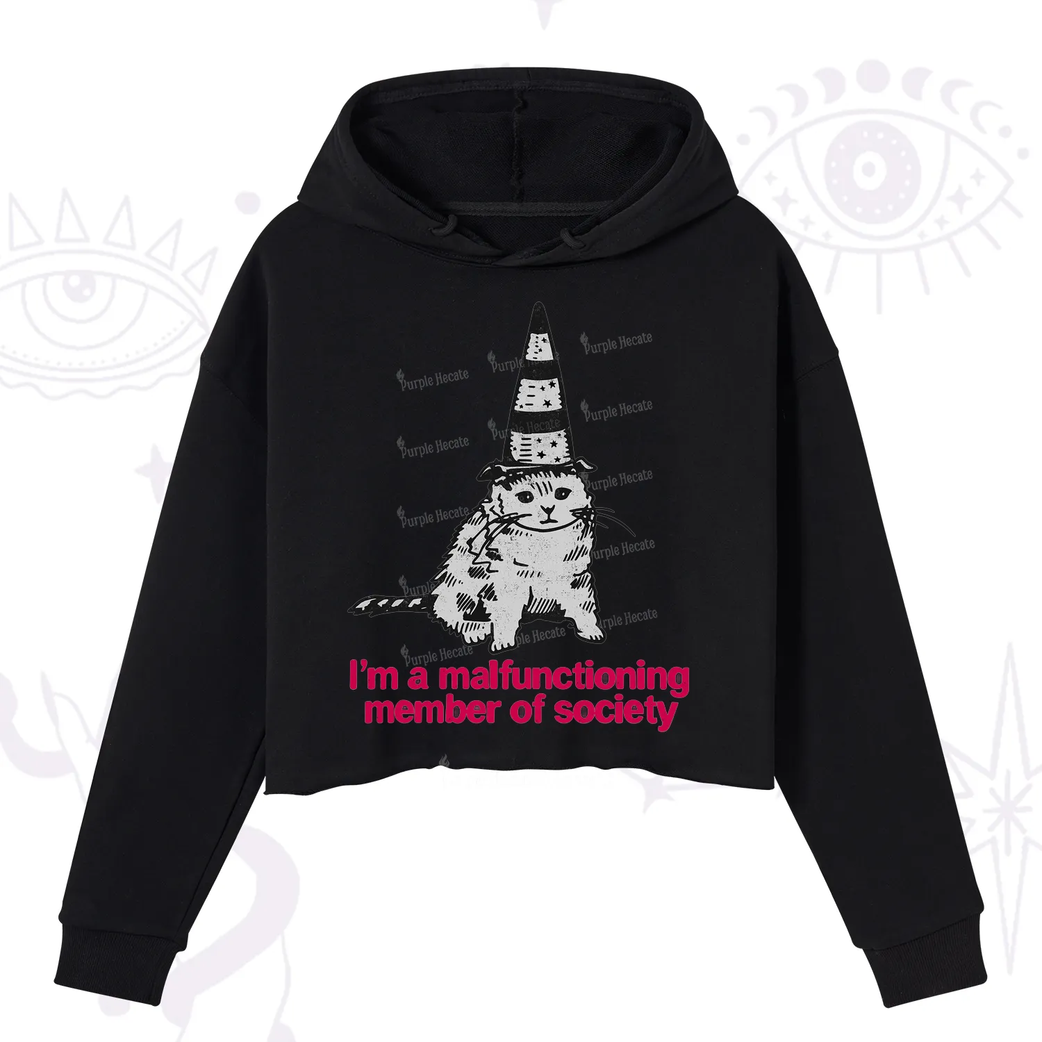 Purplehecate Social Anxiety Cat Crop Hoodie