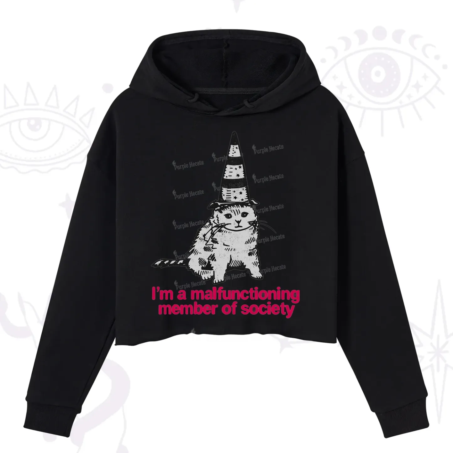 Purplehecate Social Anxiety Cat Crop Hoodie