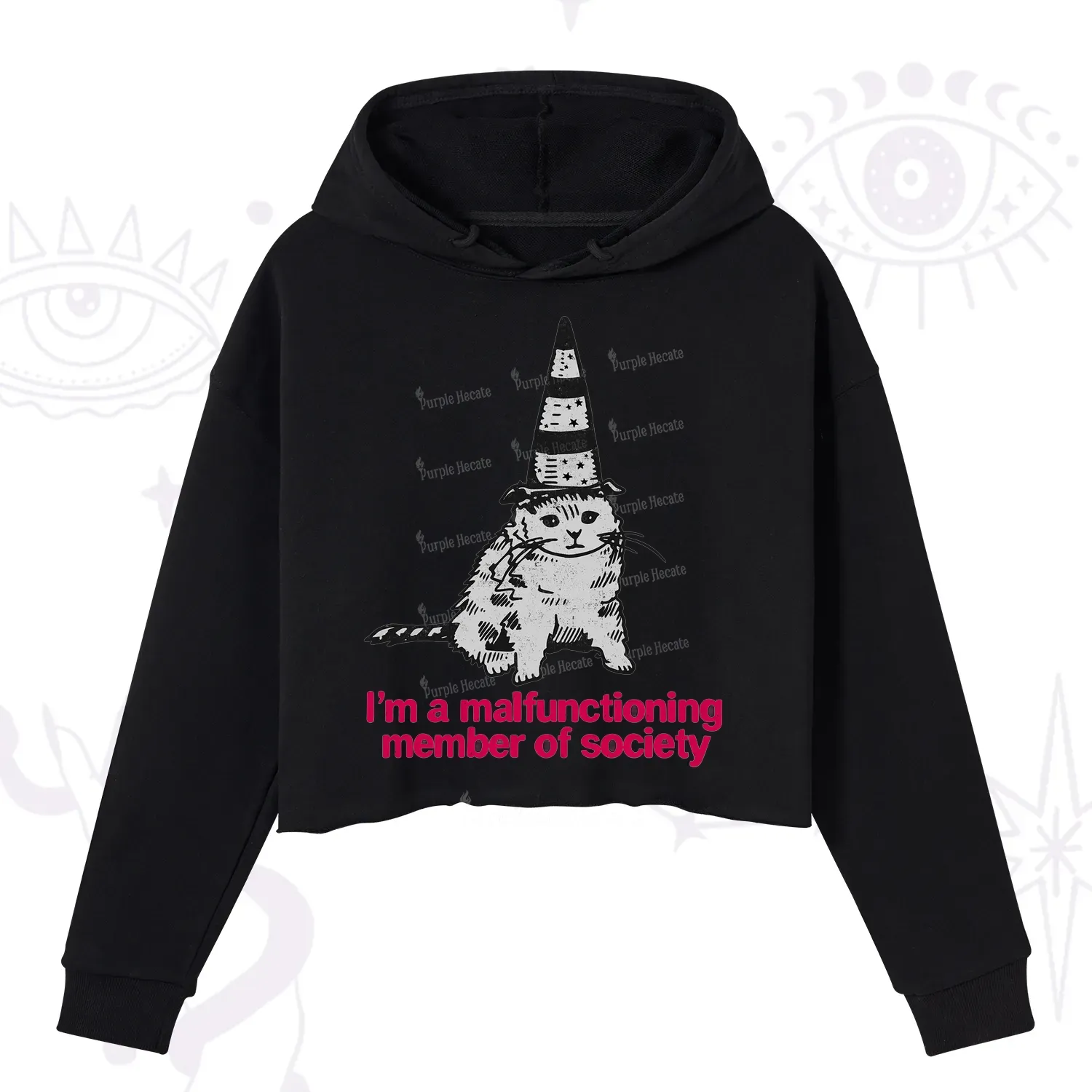 Purplehecate Social Anxiety Cat Crop Hoodie