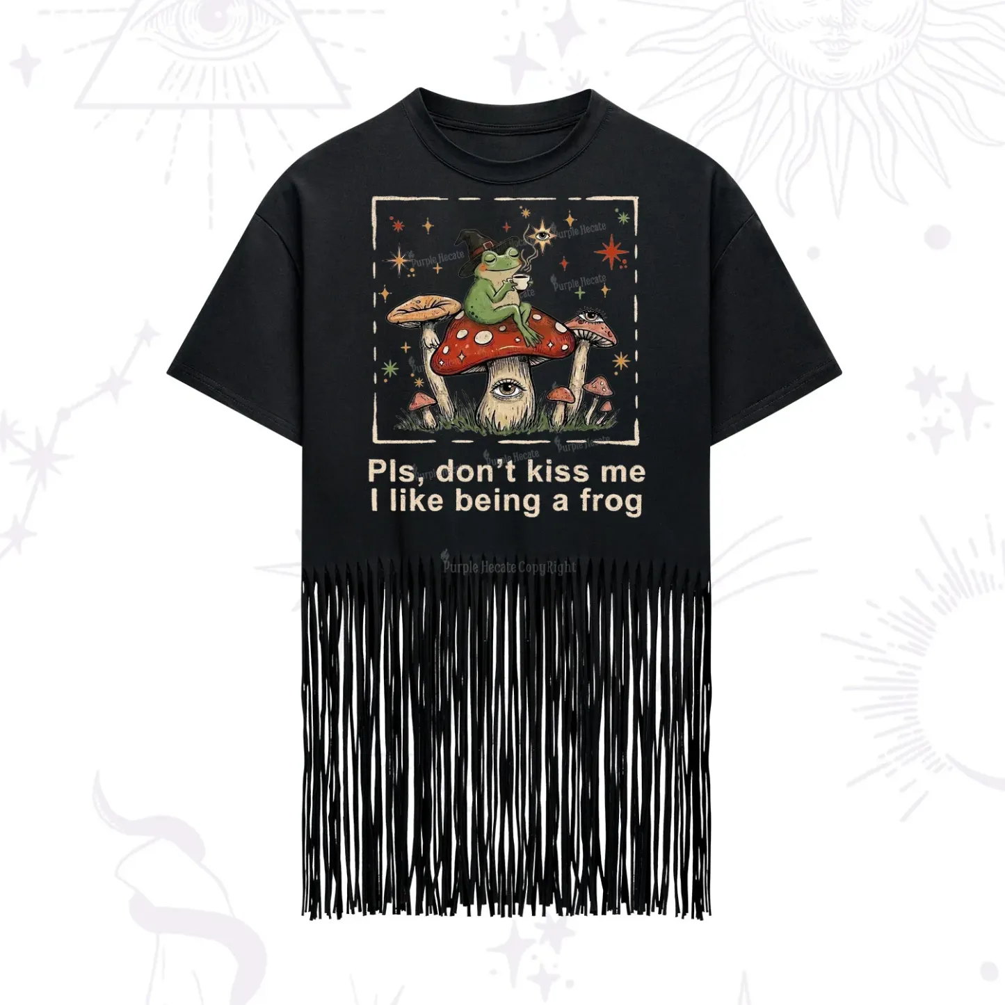 Purplehecate Please Don't Kiss Me I like Being A Frog Fringe Hem T-Shirt