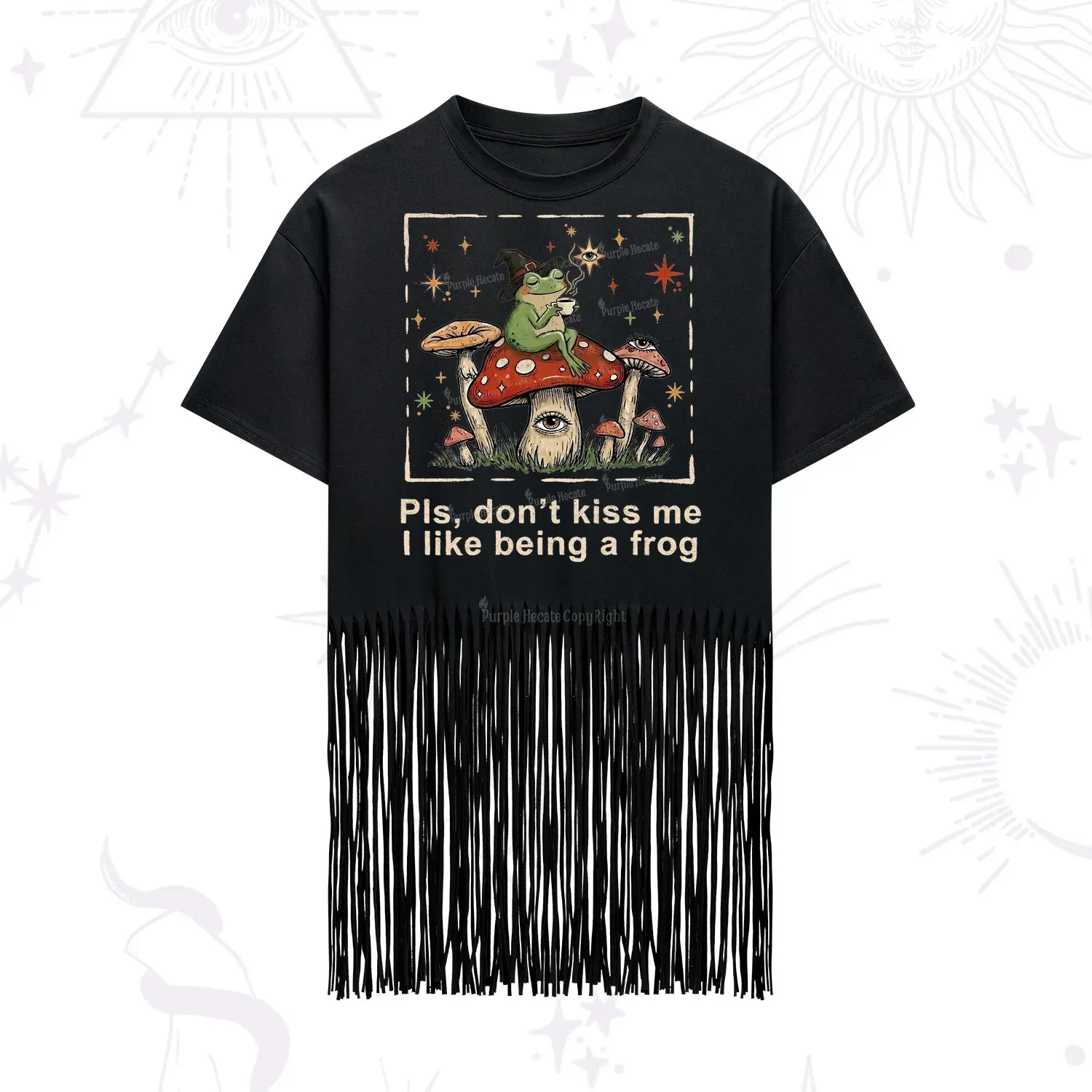 Purplehecate Please Don't Kiss Me I like Being A Frog Fringe Hem T-Shirt