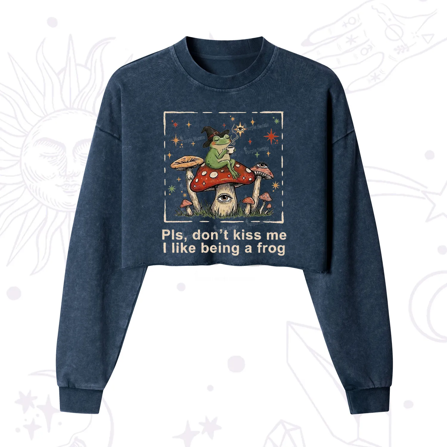 Purplehecate Please Don't Kiss Me I like Being A Frog Cropped Washed Sweatshirt