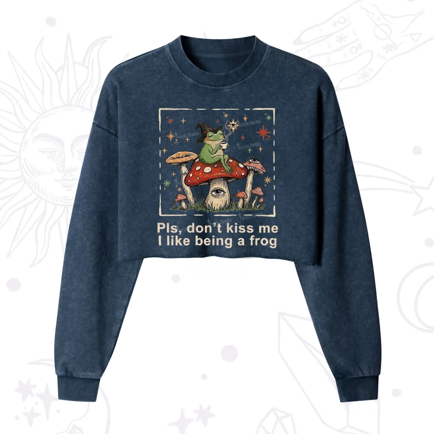 Purplehecate Please Don't Kiss Me I like Being A Frog Cropped Washed Sweatshirt