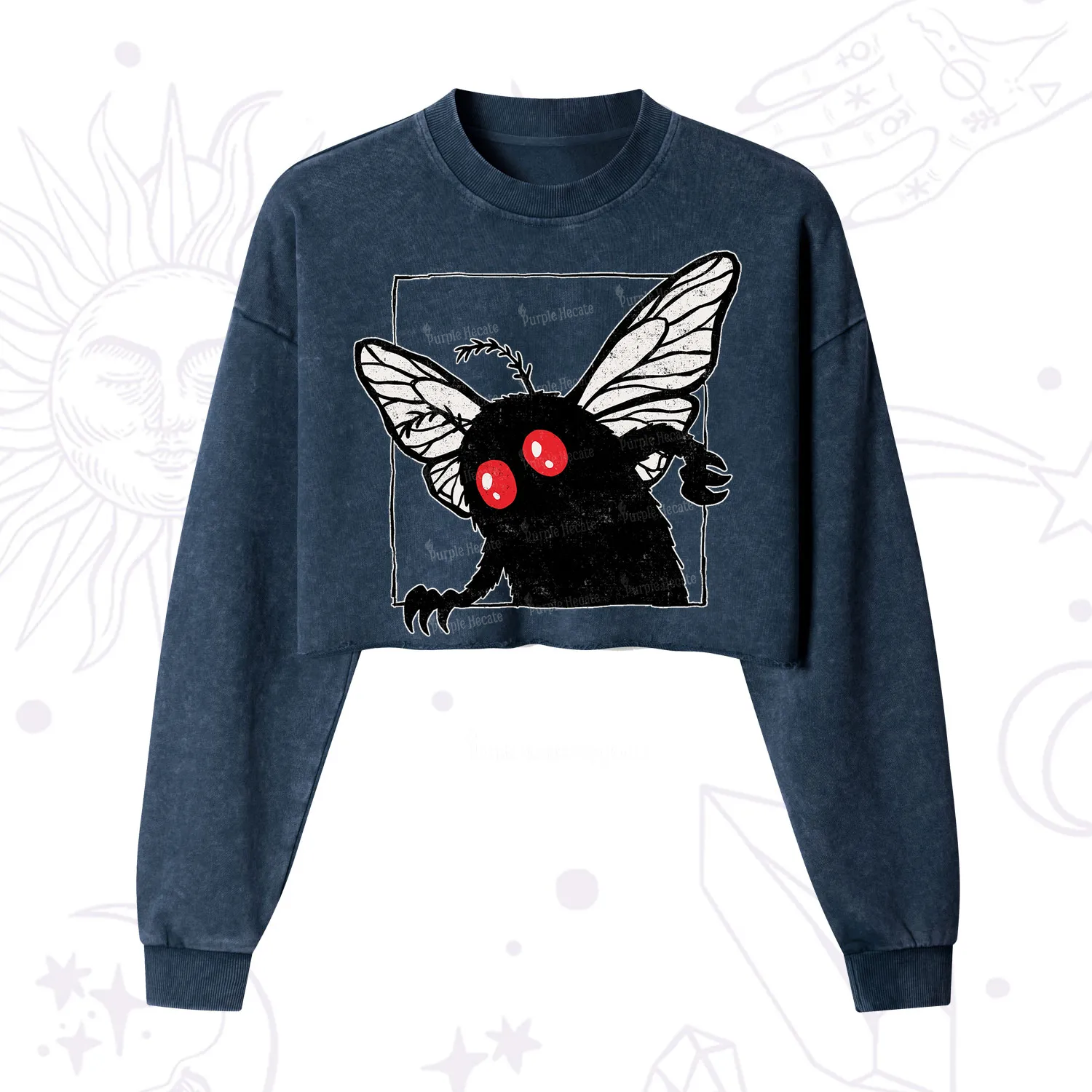 Purplehecate The Curious Mothman Cropped Washed Sweatshirt