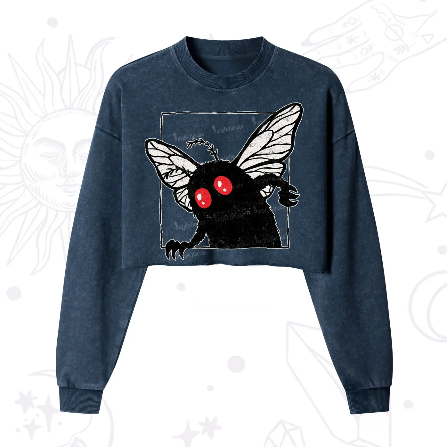 Purplehecate The Curious Mothman Cropped Washed Sweatshirt