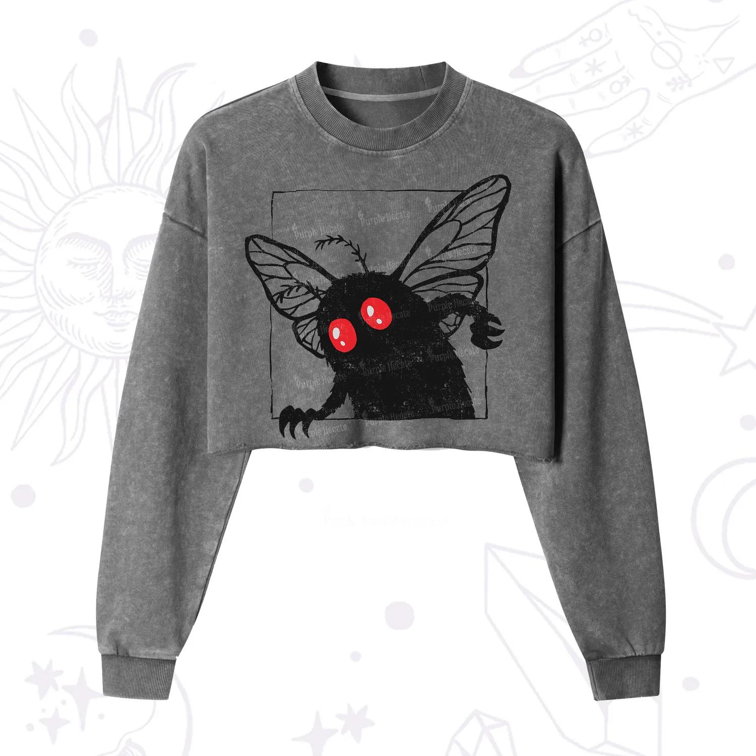 Purplehecate The Curious Mothman Cropped Washed Sweatshirt