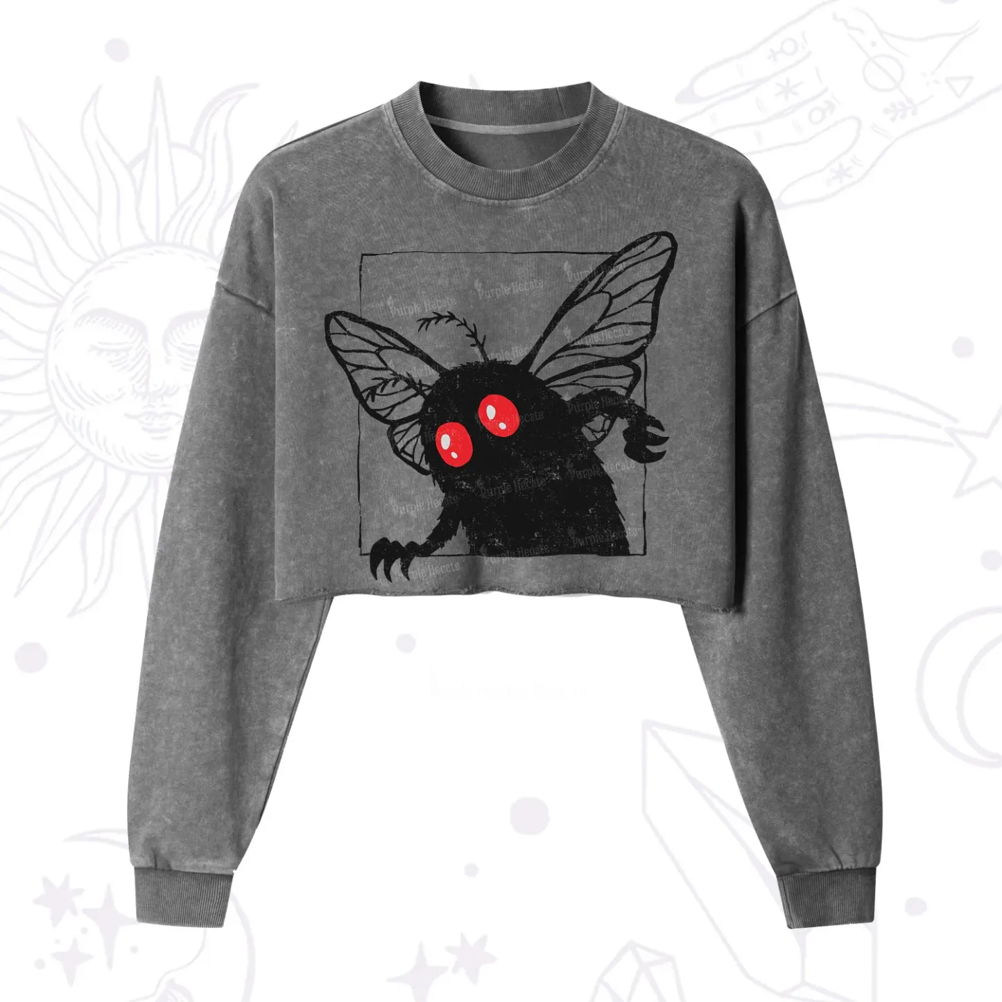 Purplehecate The Curious Mothman Cropped Washed Sweatshirt