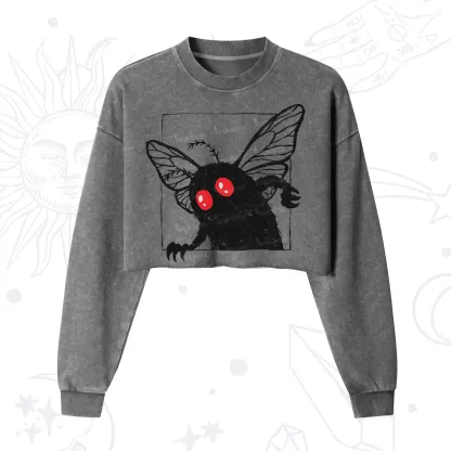Purplehecate The Curious Mothman Cropped Washed Sweatshirt