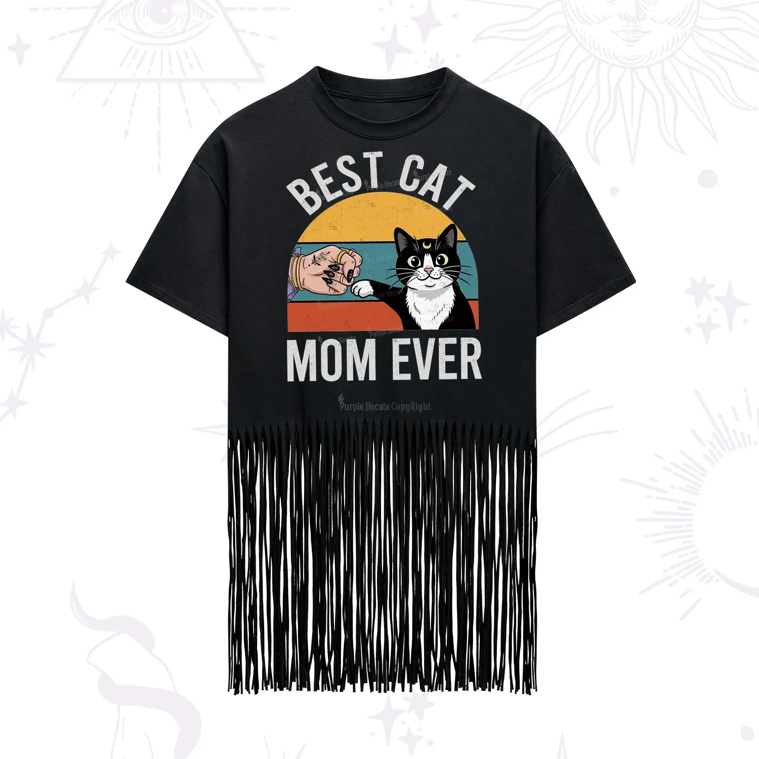 Purplehecate Best Cat Mom Ever Fringe Hem T-Shirt