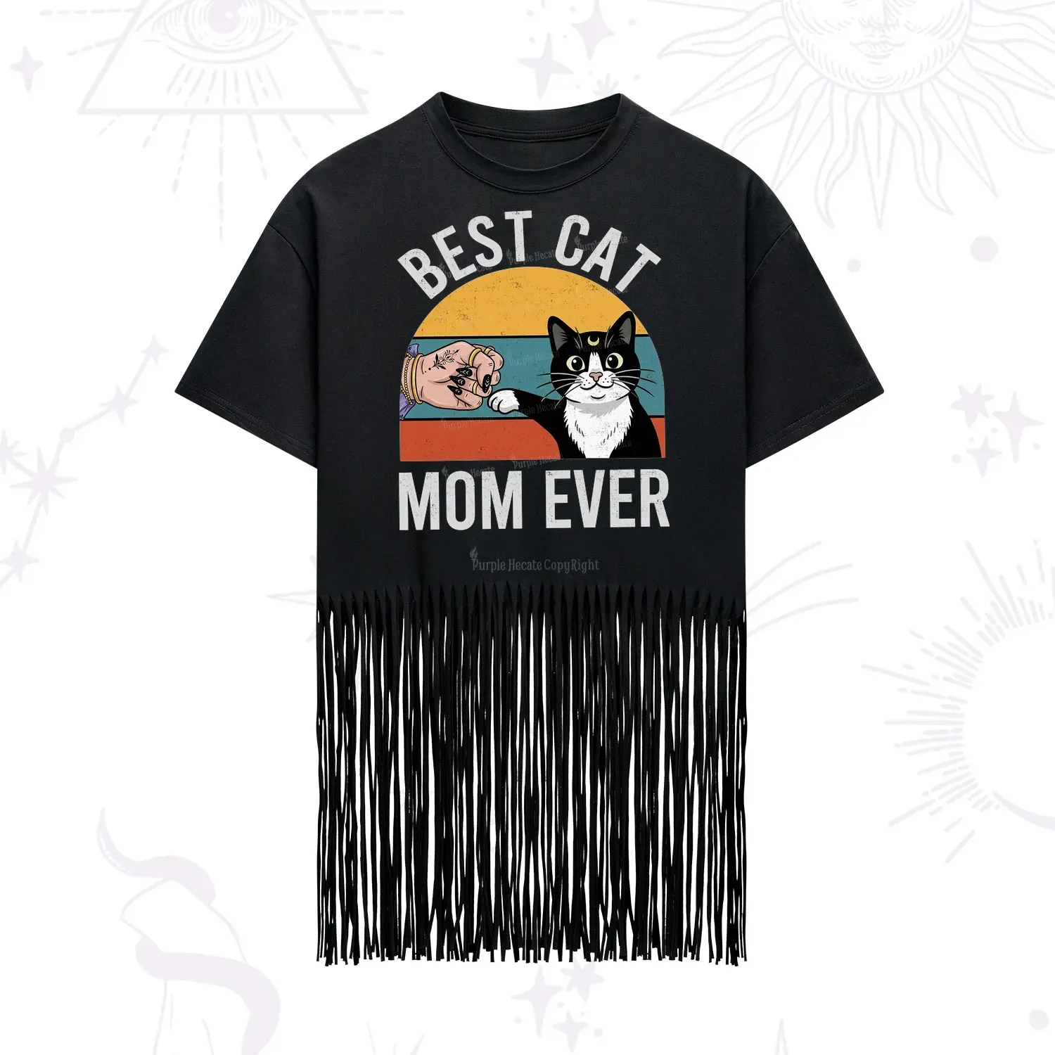 Purplehecate Best Cat Mom Ever Fringe Hem T-Shirt