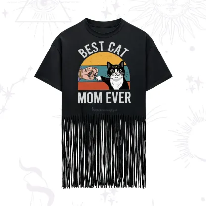 Purplehecate Best Cat Mom Ever Fringe Hem T-Shirt
