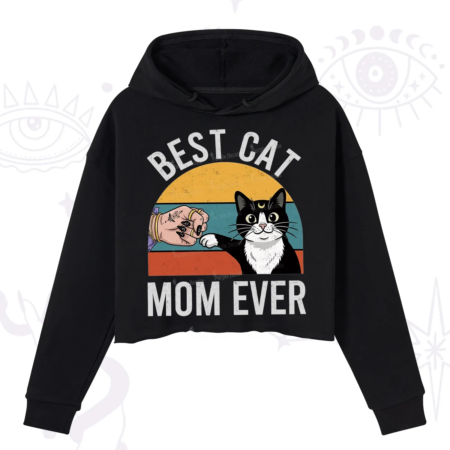 Purplehecate Best Cat Mom Ever Crop Hoodie