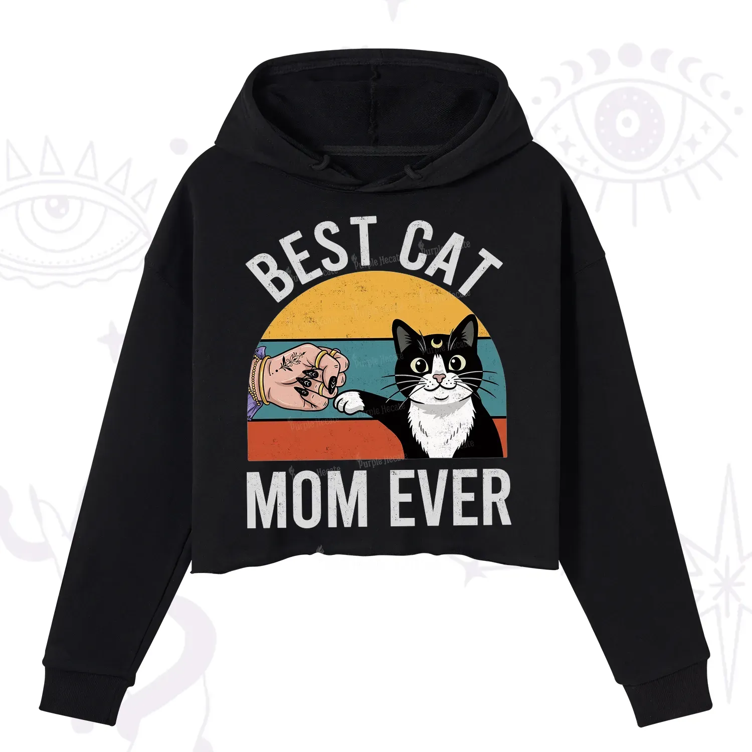 Purplehecate Best Cat Mom Ever Crop Hoodie