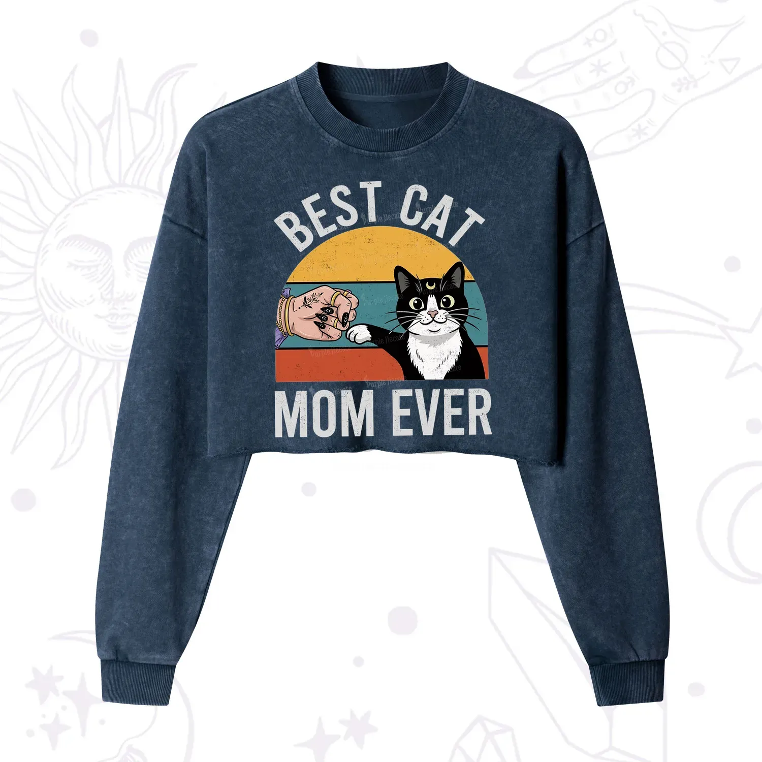 Purplehecate Best Cat Mom Ever Cropped Washed Sweatshirt