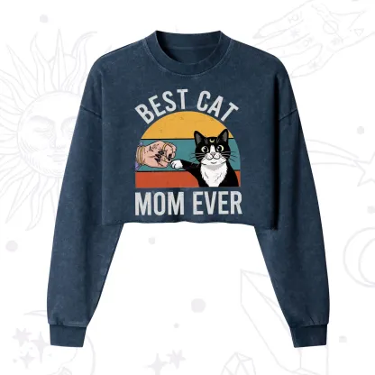 Purplehecate Best Cat Mom Ever Cropped Washed Sweatshirt