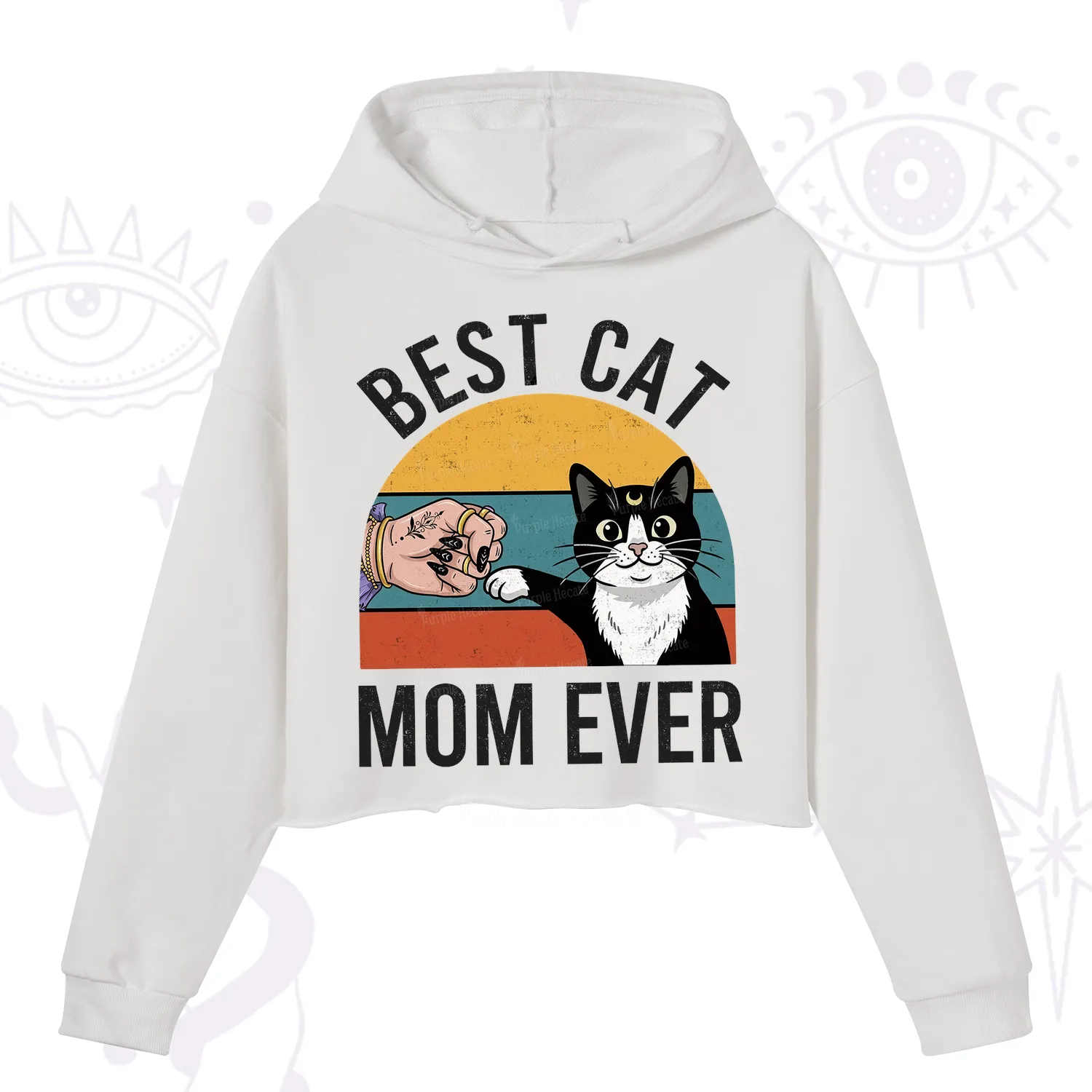 Purplehecate Best Cat Mom Ever Crop Hoodie