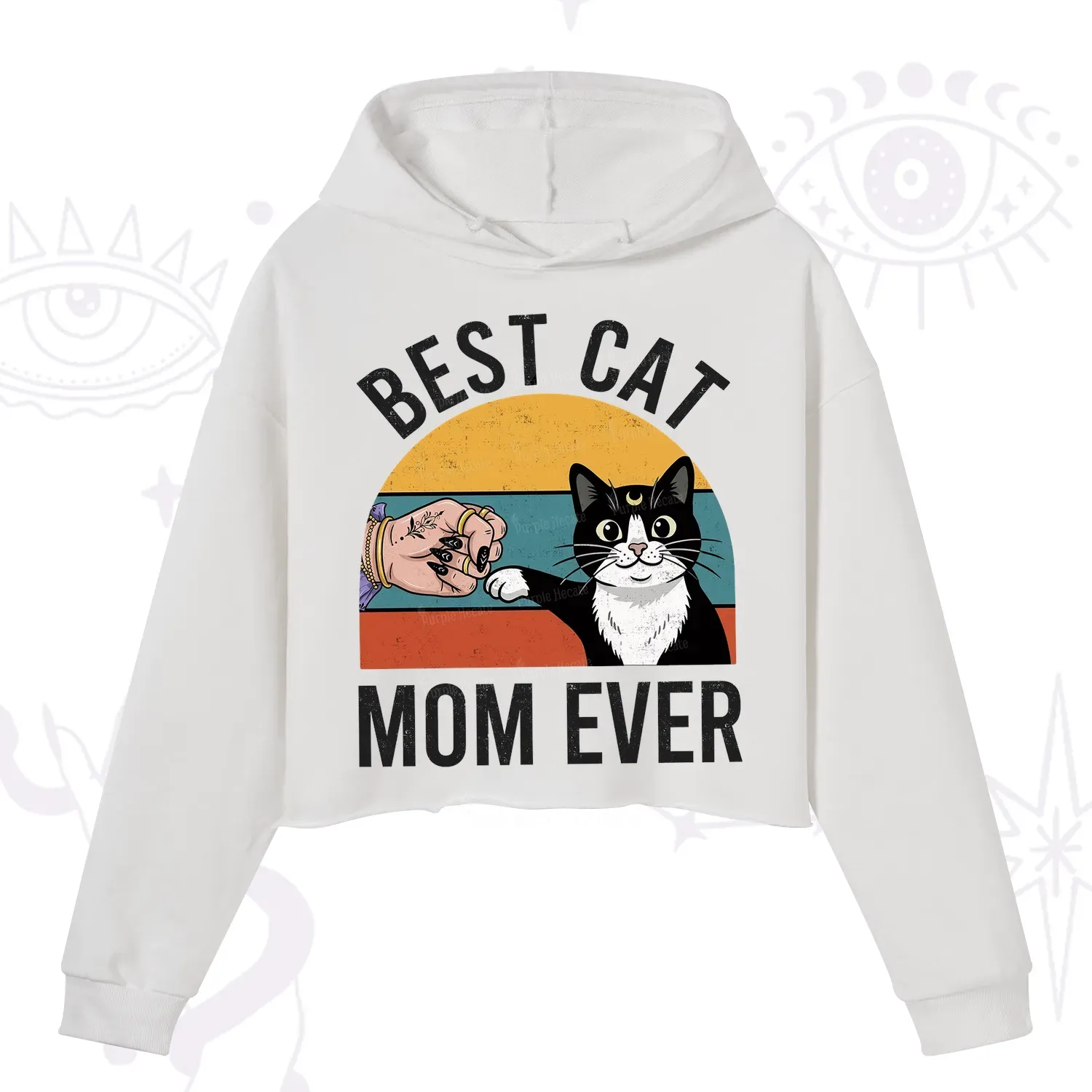 Purplehecate Best Cat Mom Ever Crop Hoodie