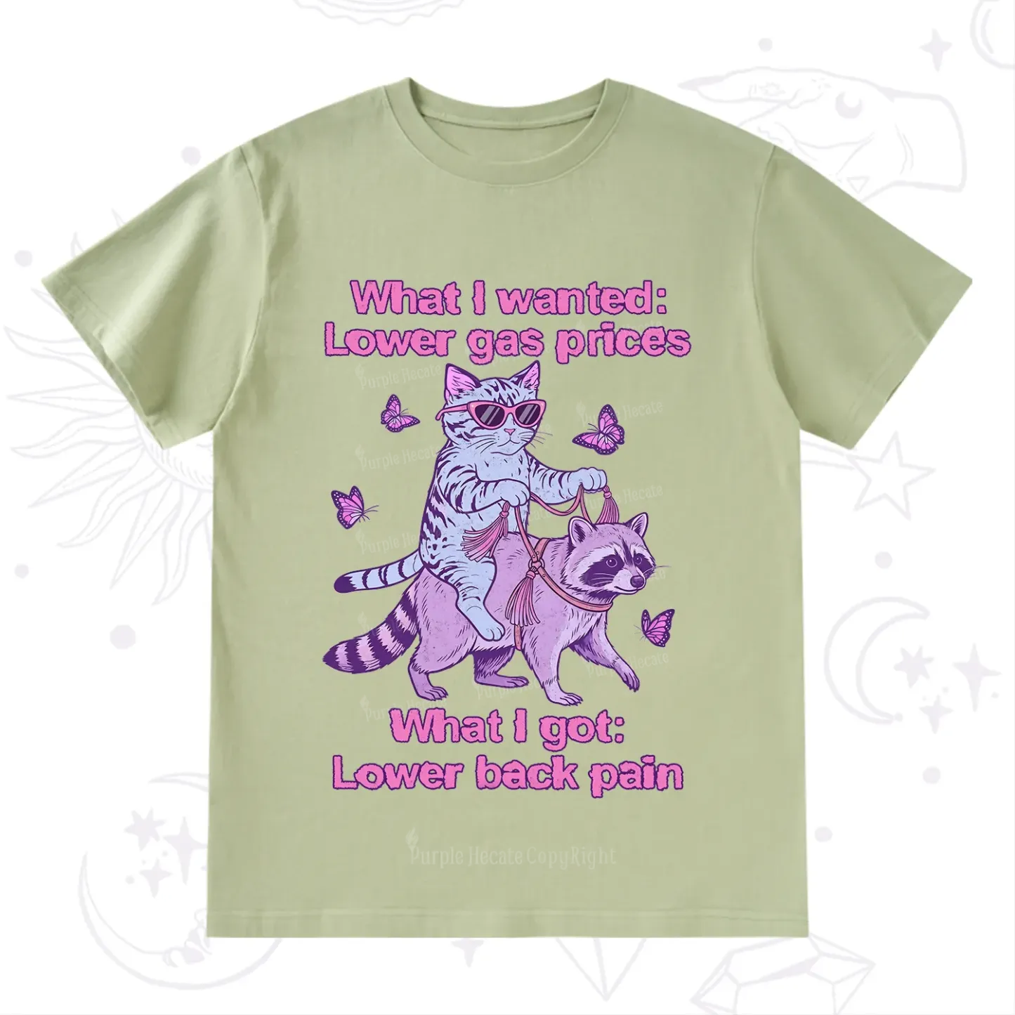 Purplehecate Lower Gas Prices Lower Back Pain Cat T-Shirt