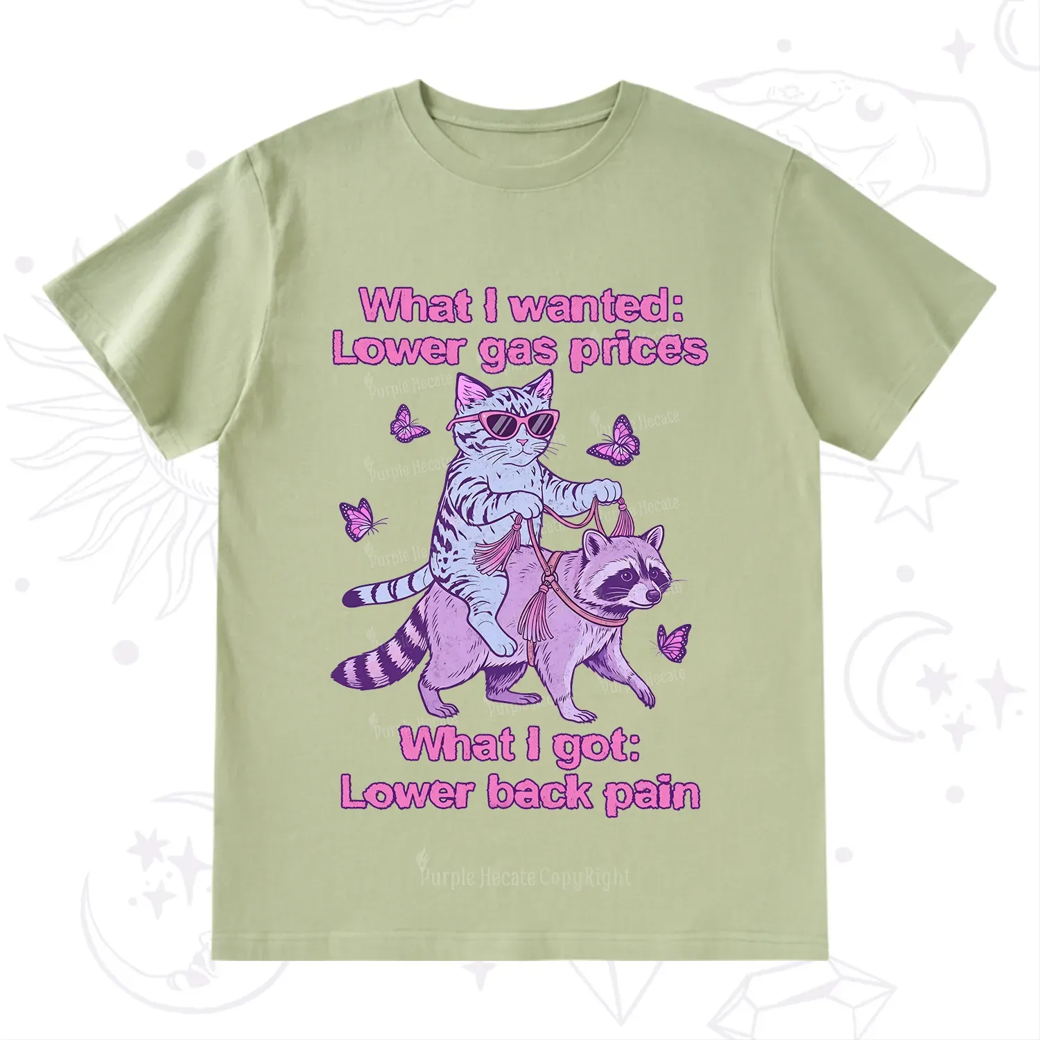 Purplehecate Lower Gas Prices Lower Back Pain Cat T-Shirt