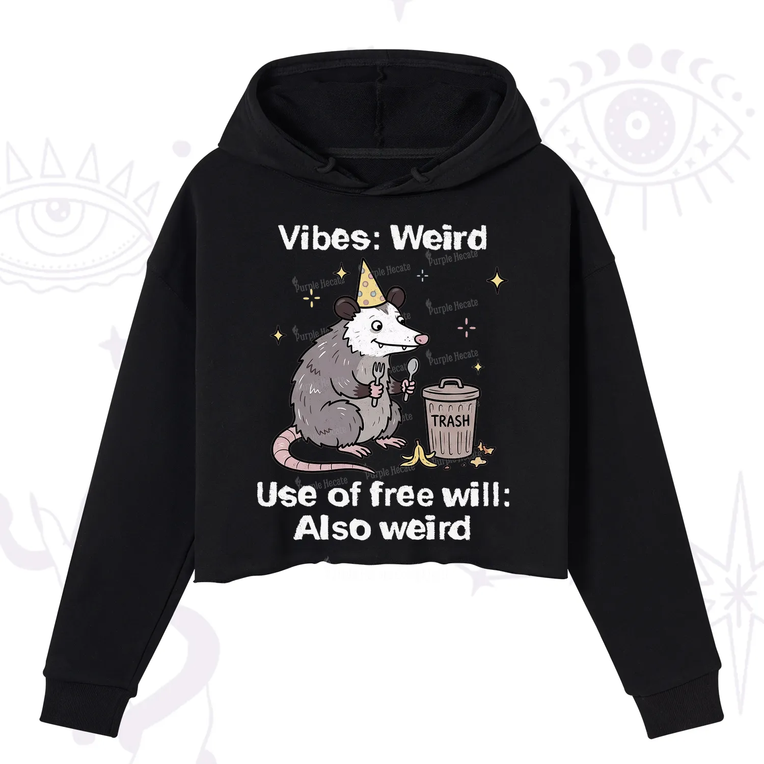 Purplehecate Weird Vibes Only Opossum Crop Hoodie