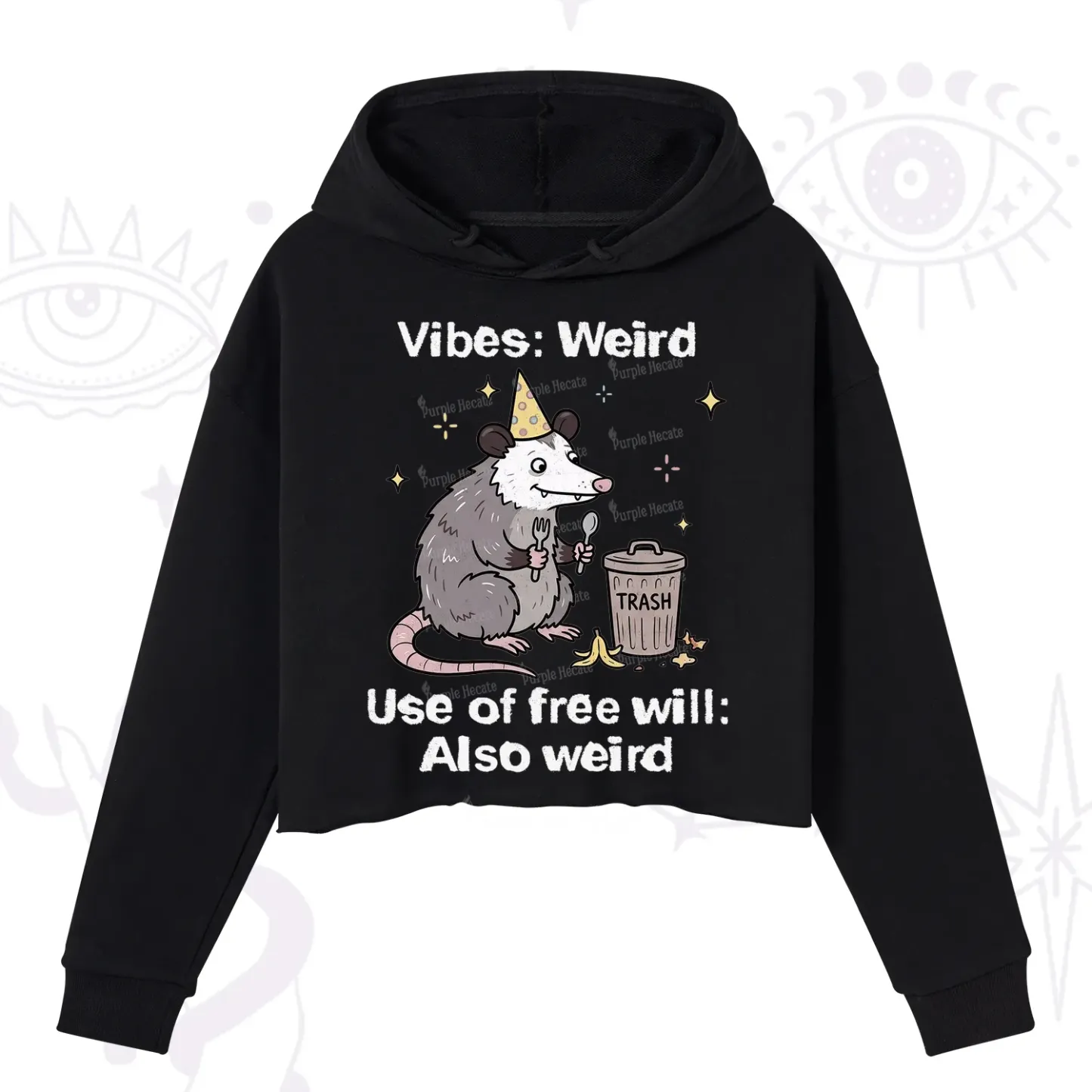Purplehecate Weird Vibes Only Opossum Crop Hoodie