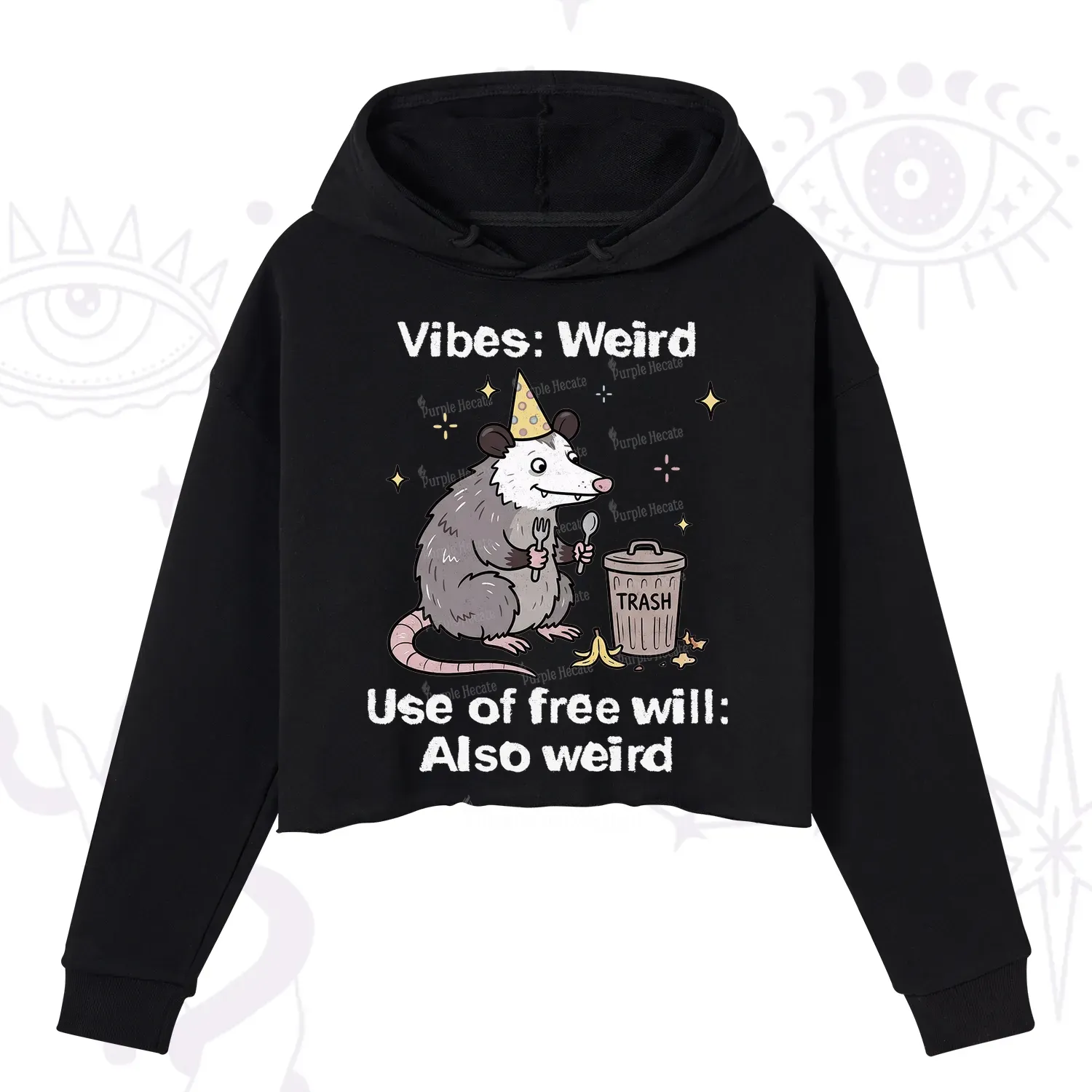 Purplehecate Weird Vibes Only Opossum Crop Hoodie