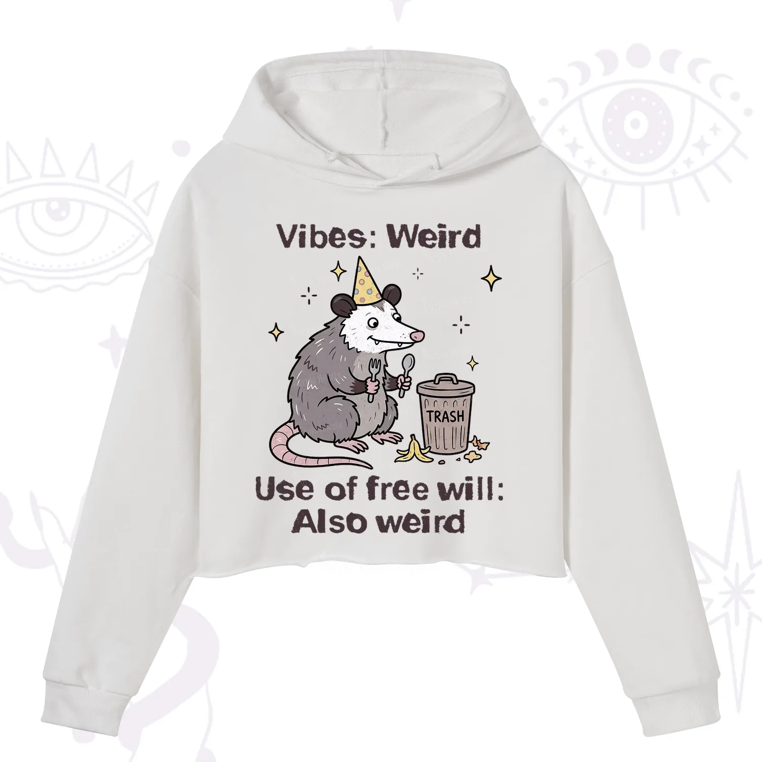 Purplehecate Weird Vibes Only Opossum Crop Hoodie