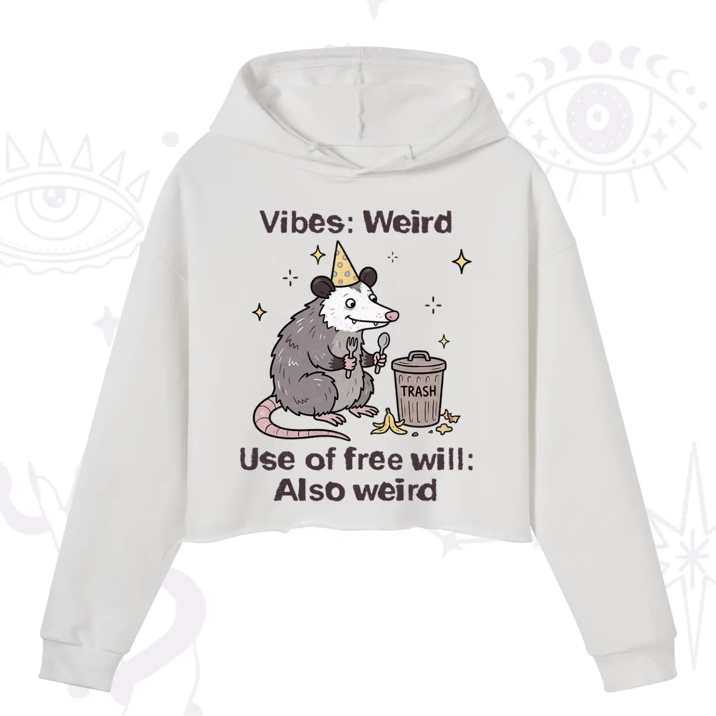 Purplehecate Weird Vibes Only Opossum Crop Hoodie