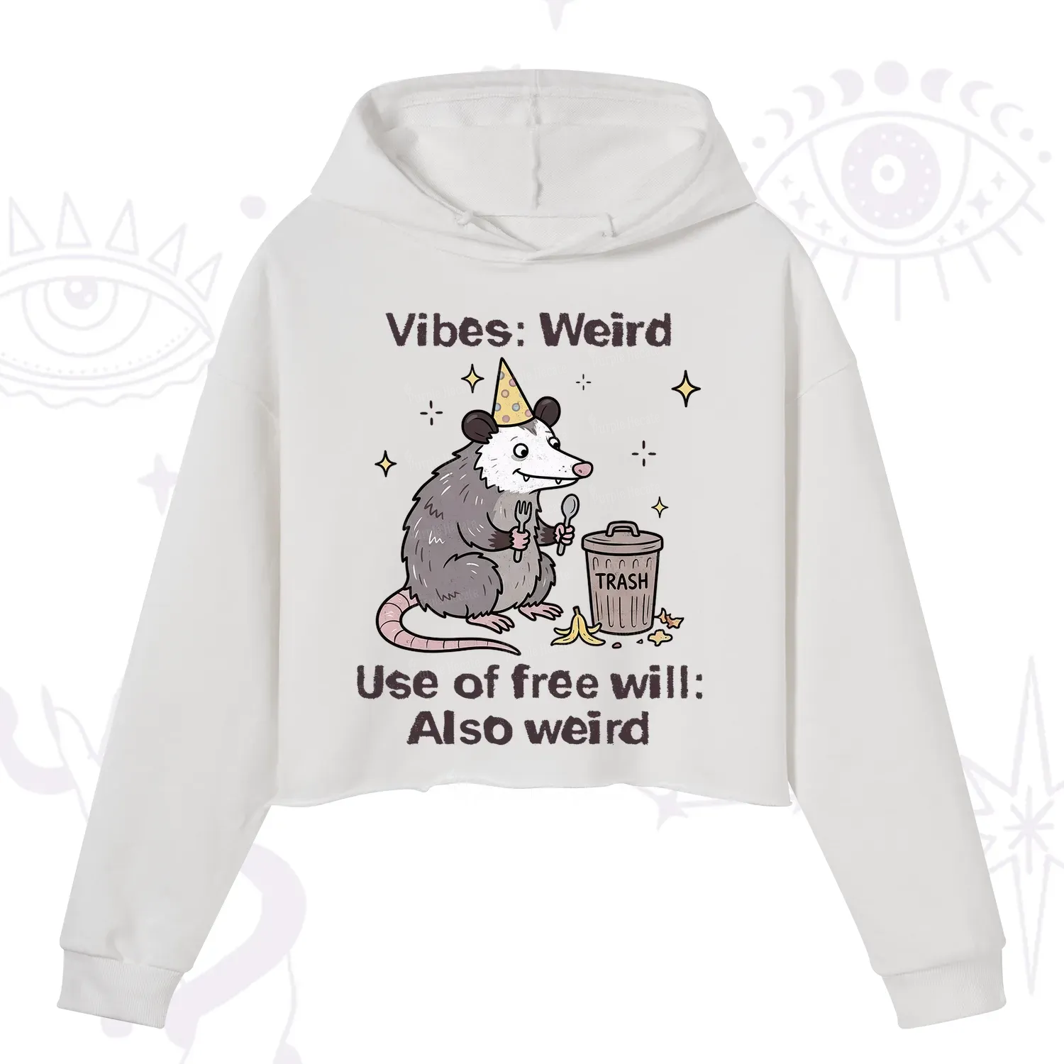 Purplehecate Weird Vibes Only Opossum Crop Hoodie