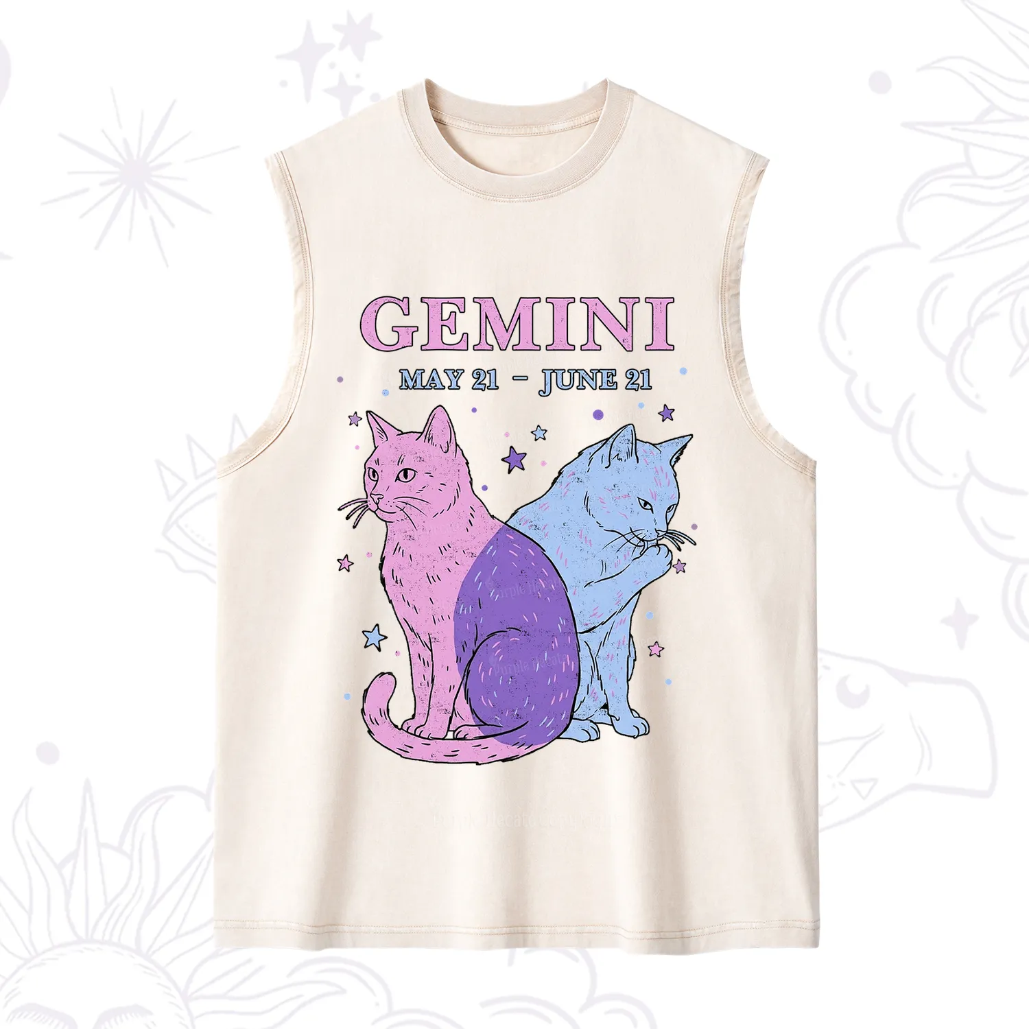Purplehecate Gemini Zodiac Cats Washed Tank