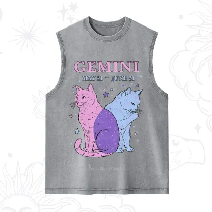 Purplehecate Gemini Zodiac Cats Washed Tank