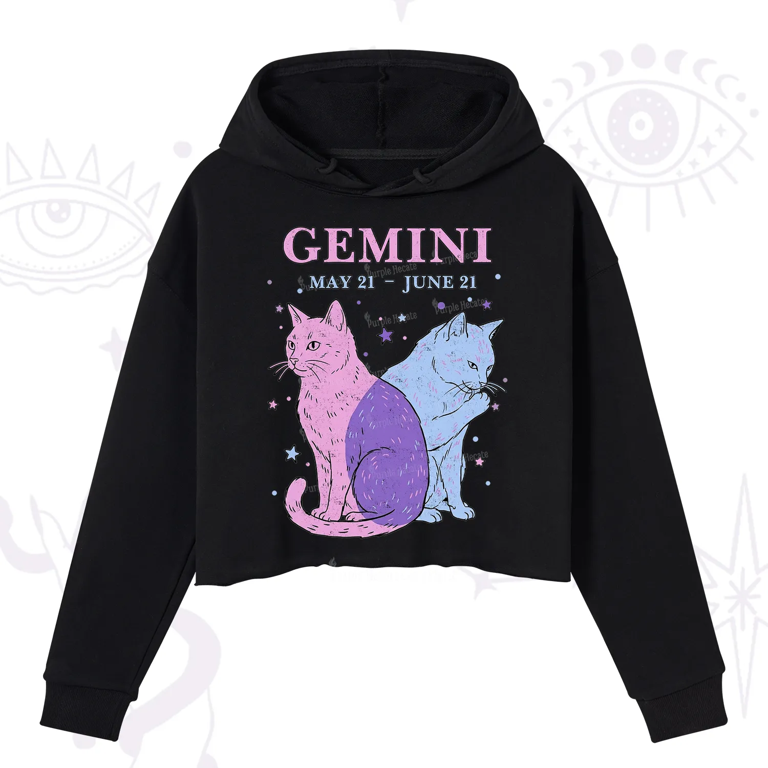 Purplehecate Gemini Zodiac Cats Crop Hoodie