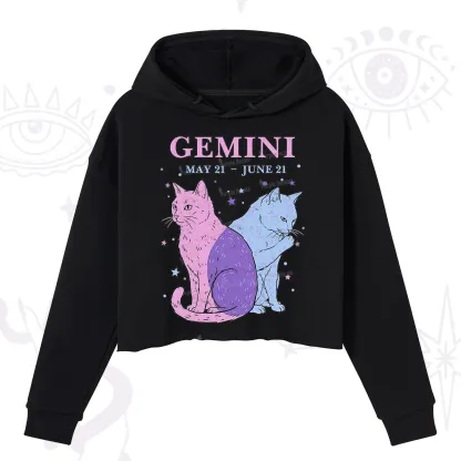 Purplehecate Gemini Zodiac Cats Crop Hoodie