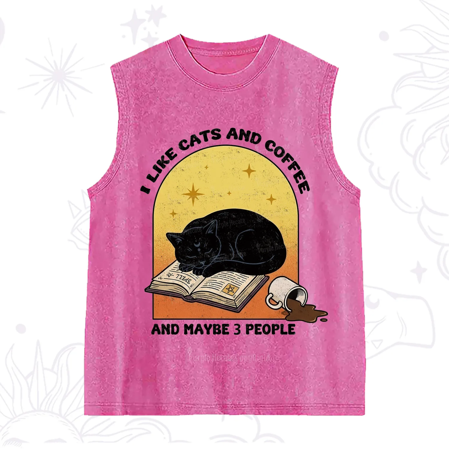 Purplehecate I Like Cats And Coffee Washed Tank