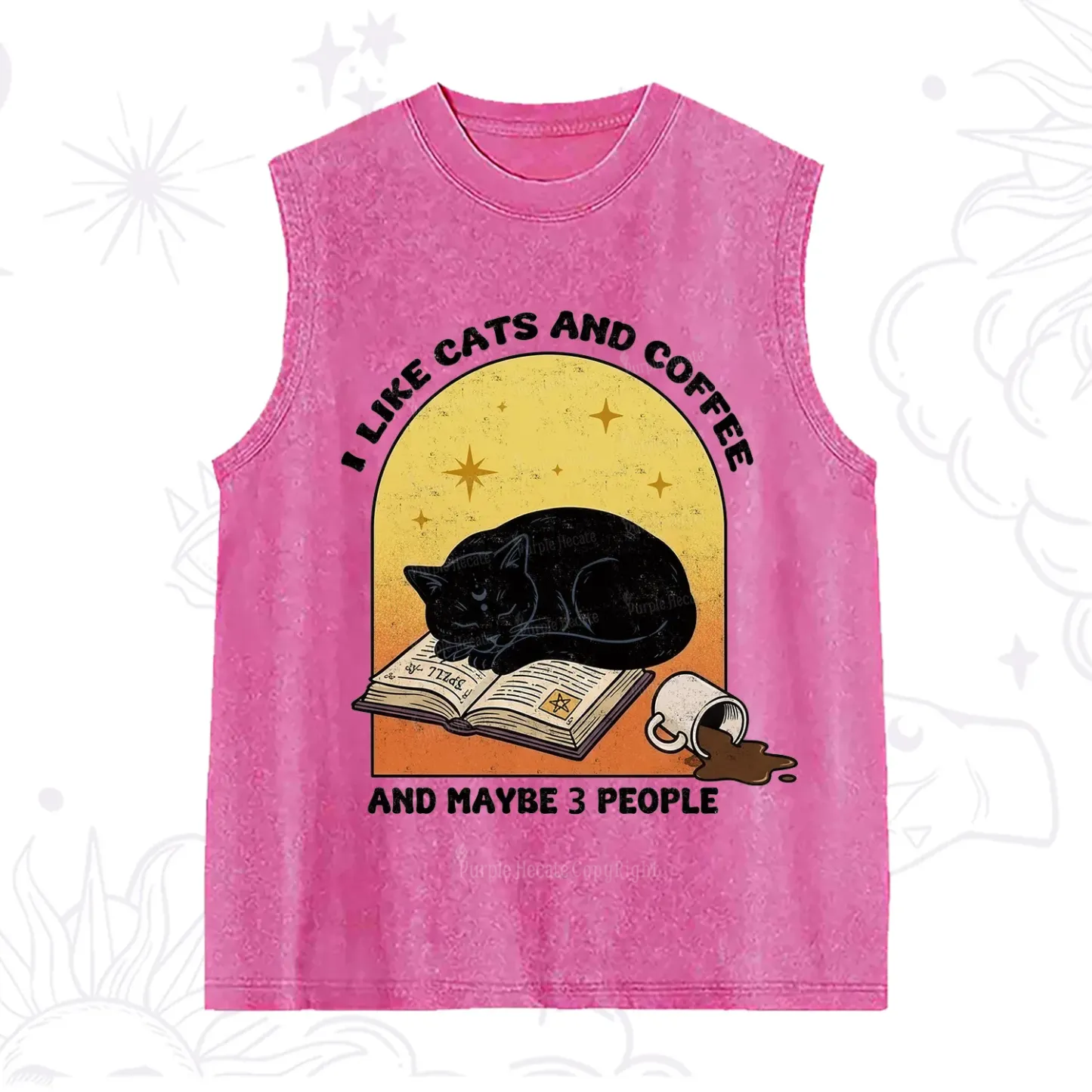 Purplehecate I Like Cats And Coffee Washed Tank