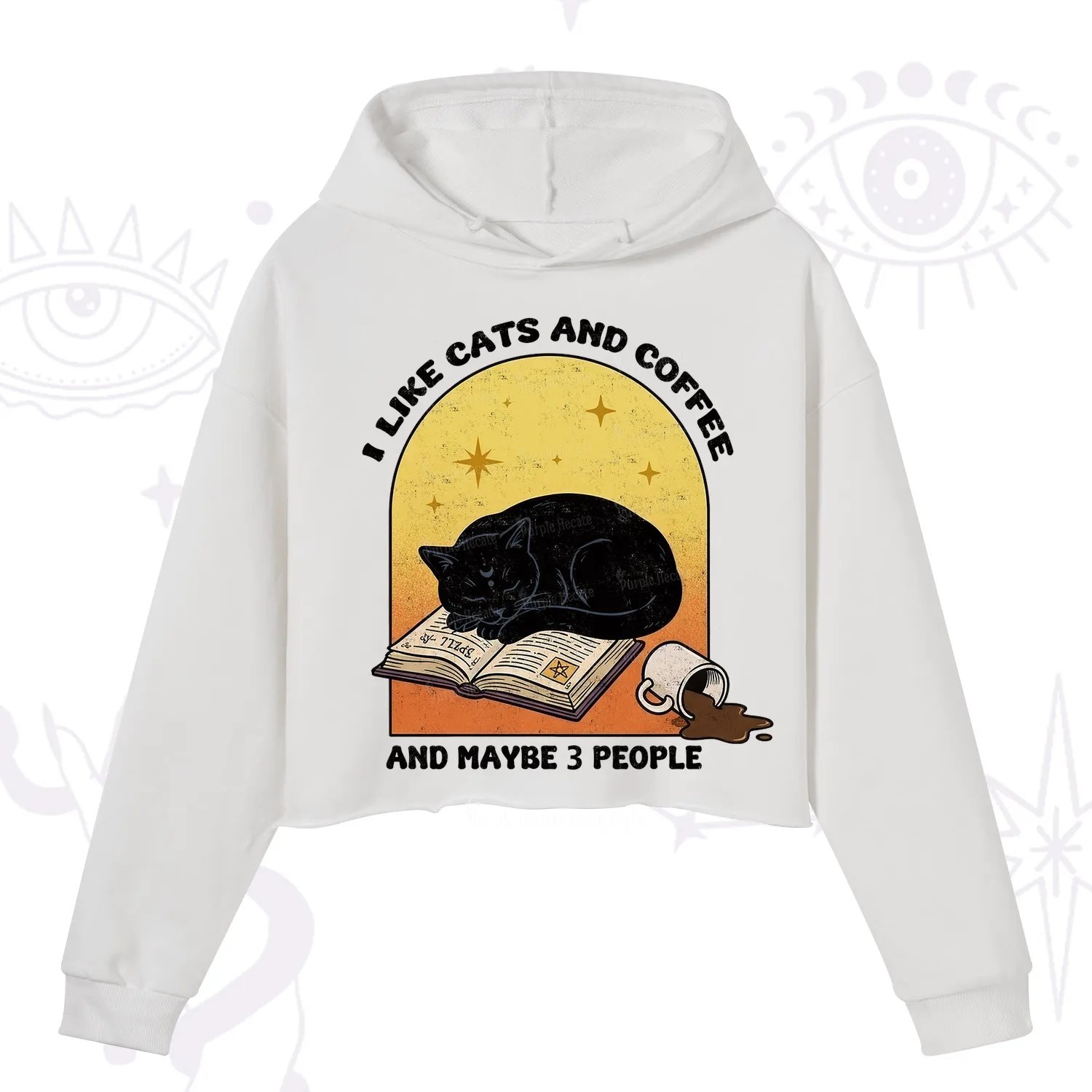 Purplehecate I Like Cats And Coffee Crop Hoodie